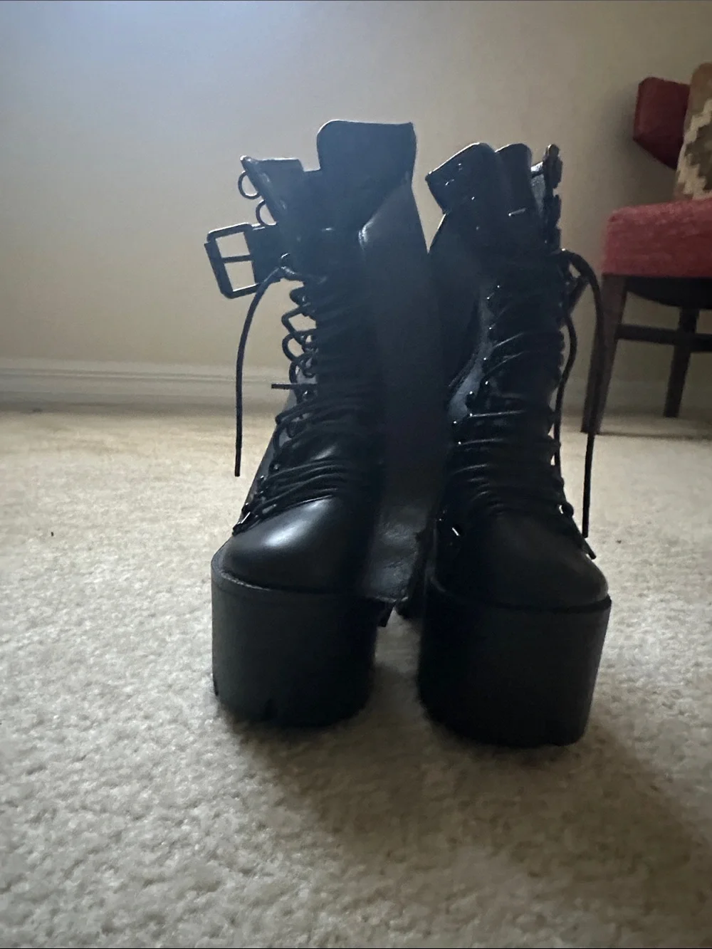 Chunky Black Platform Lace-Up Ankle Boots